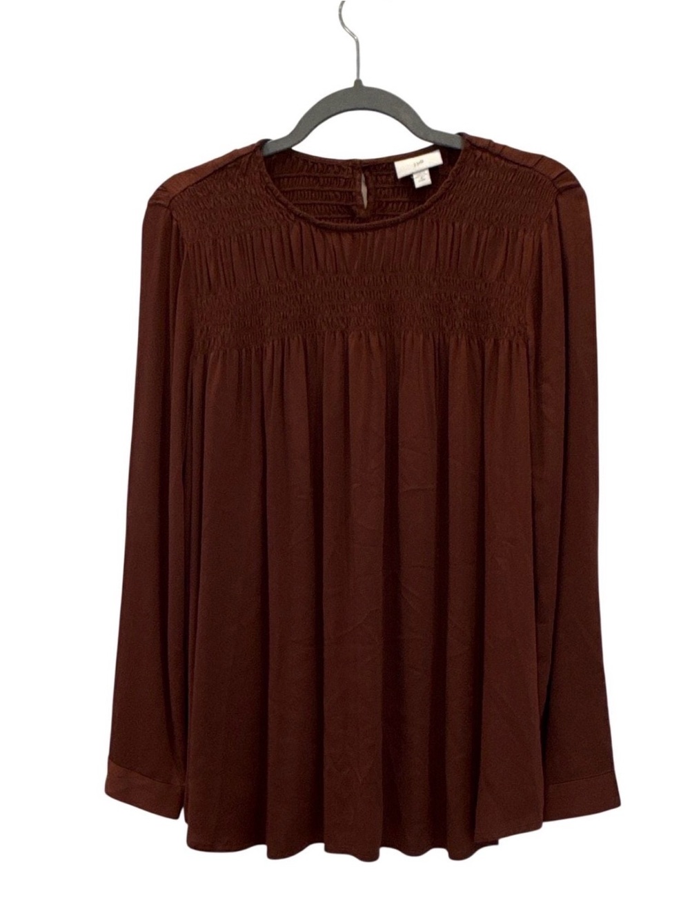 J. Jill Smocked Yoke Long-Sleeve Blouse in Deep Brown